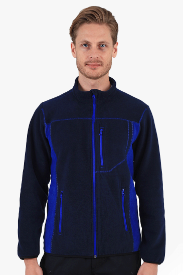 Çift Renkli Polar Ceket - Lacivert - Saks Mavi
