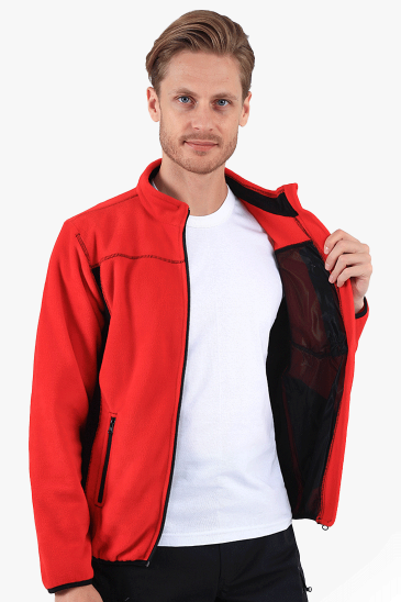 Çift Renkli Polar Ceket - Kırmızı - Siyah