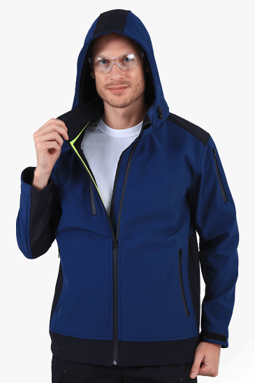 Dalgıç Kapüşonlu Softshell Mont - İndigo-Lacivert