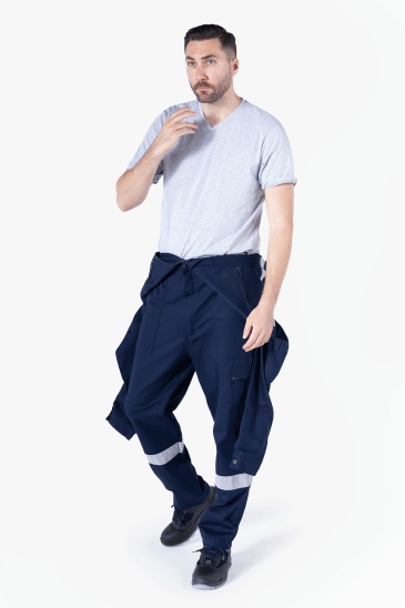 Reflektörlü Cepli Pamuklu Tulum - Lacivert