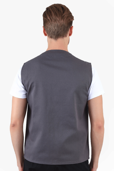 V Yakalı Yelek - Gri - Kırmızı