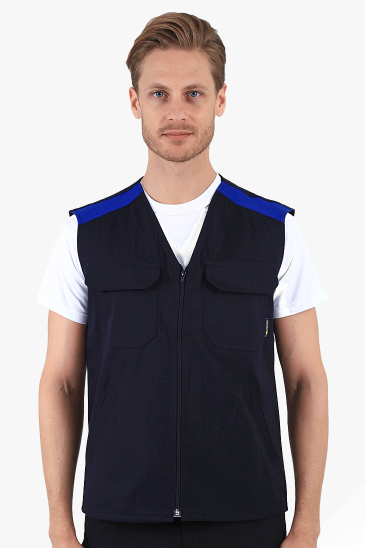 V Yakalı Yelek - Lacivert - Saks Mavi