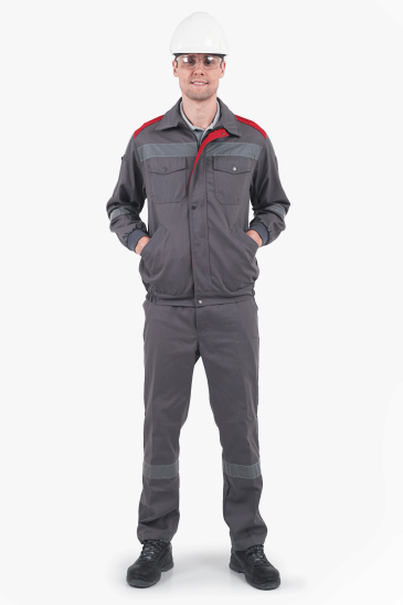 Harman Kumaş 5 cm Reflektörlü Mont - Pantolon - Gri - Kırmızı