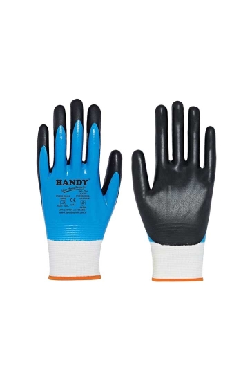 Handy H1701 Çift Kaplı Nitril Eldiven - Mavi - Siyah