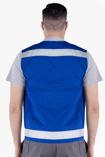 Reflektörlü Çok Cepli Haritacı Yeleği - Saks Mavi