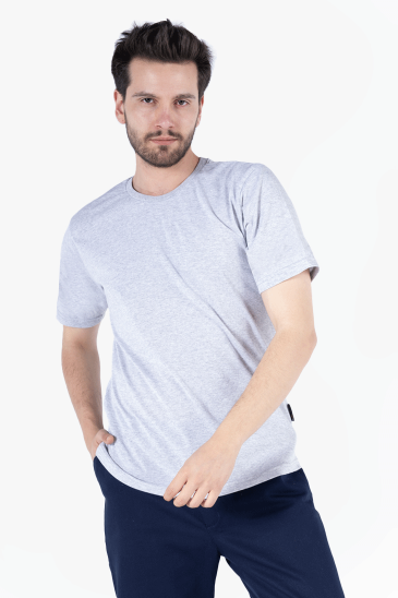 Bisiklet Yaka T-Shirt - Gri Melanj