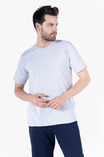 Bisiklet Yaka T-Shirt - Gri Melanj