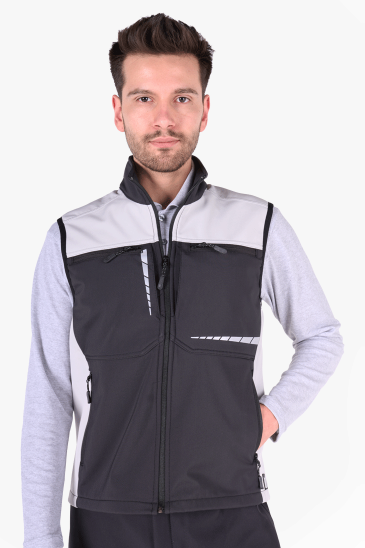 Softshell Reflektörlü Yelek - Siyah - Açık Gri