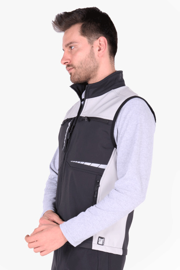 Softshell Reflektörlü Yelek - Siyah - Açık Gri