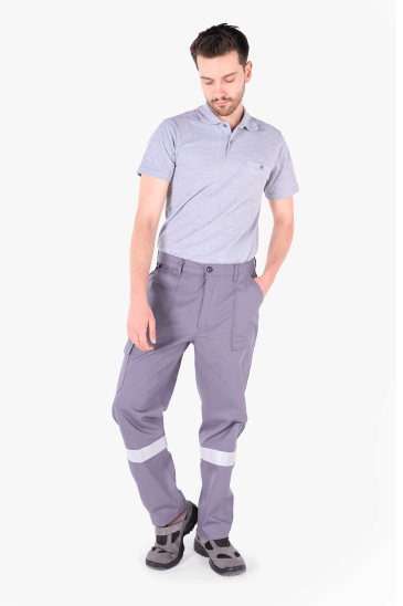 Reflektörlü Gabardin İş Pantolonu - Gri