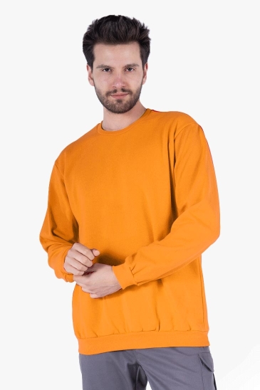 2 İplik Bisiklet Yaka Sweatshirt - Turuncu