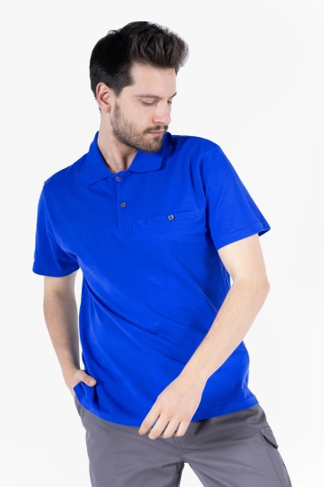 Polo Yaka Fleto Cepli T-Shirt - Saks Mavi