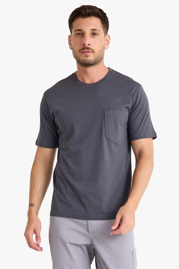 Bisiklet Yaka Kalem Cepli T-shirt - Antrasit Gri