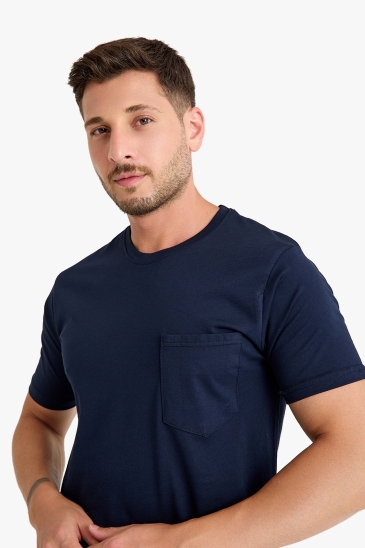 Bisiklet Yaka Kalem Cepli T-shirt - Lacivert