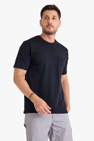 Bisiklet Yaka Kalem Cepli T-shirt - Siyah