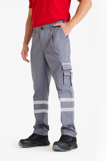 Çift Sıra 3 Cm Reflektörlü Pileli Pantolon - Gri