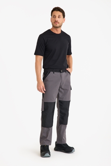 Dizlik Takviyeli İş Pantolonu - Gri - Siyah
