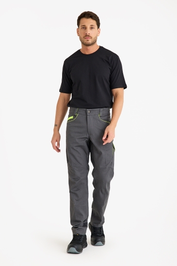 F 2144 Kordura Takviyeli Likralı Pantolon - Antrasit Gri-Neon Sarı