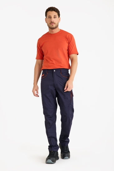 F 2144 Kordura Takviyeli Likralı Pantolon - Lacivert - Turuncu