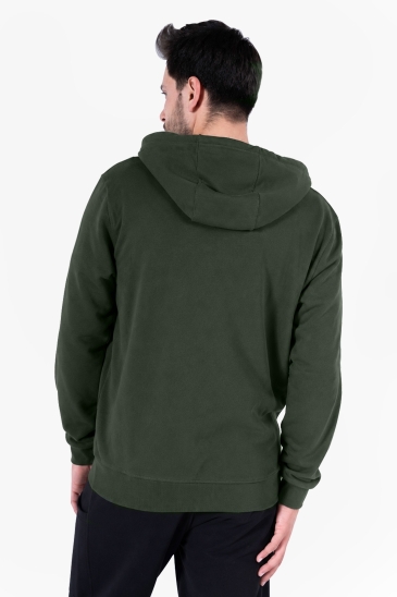 Diagonel Kapüşonlu Fermuarlı Sweatshirt - Yeşil
