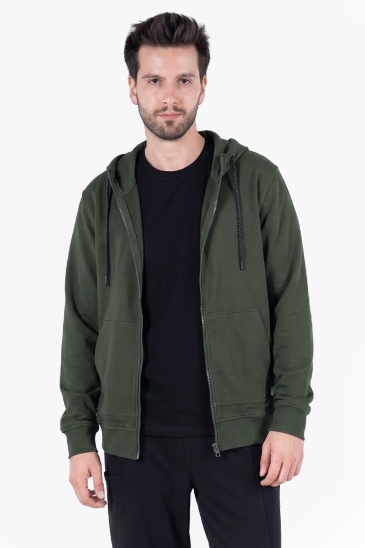 Diagonel Kapüşonlu Fermuarlı Sweatshirt - Yeşil