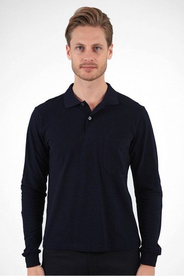 Polo Yaka Sweatshirt Günlük & İş %100 Pamuk Yazlık - Lacivert