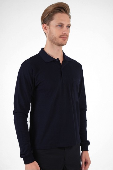 Polo Yaka Sweatshirt Günlük & İş %100 Pamuk Yazlık - Lacivert